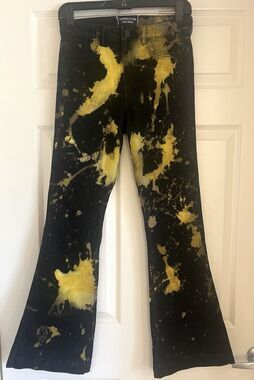 NUMBERS OF 999 GOD SENT Custom Paint Splash Flare Jeans Sz 6 Black Avant-Garde